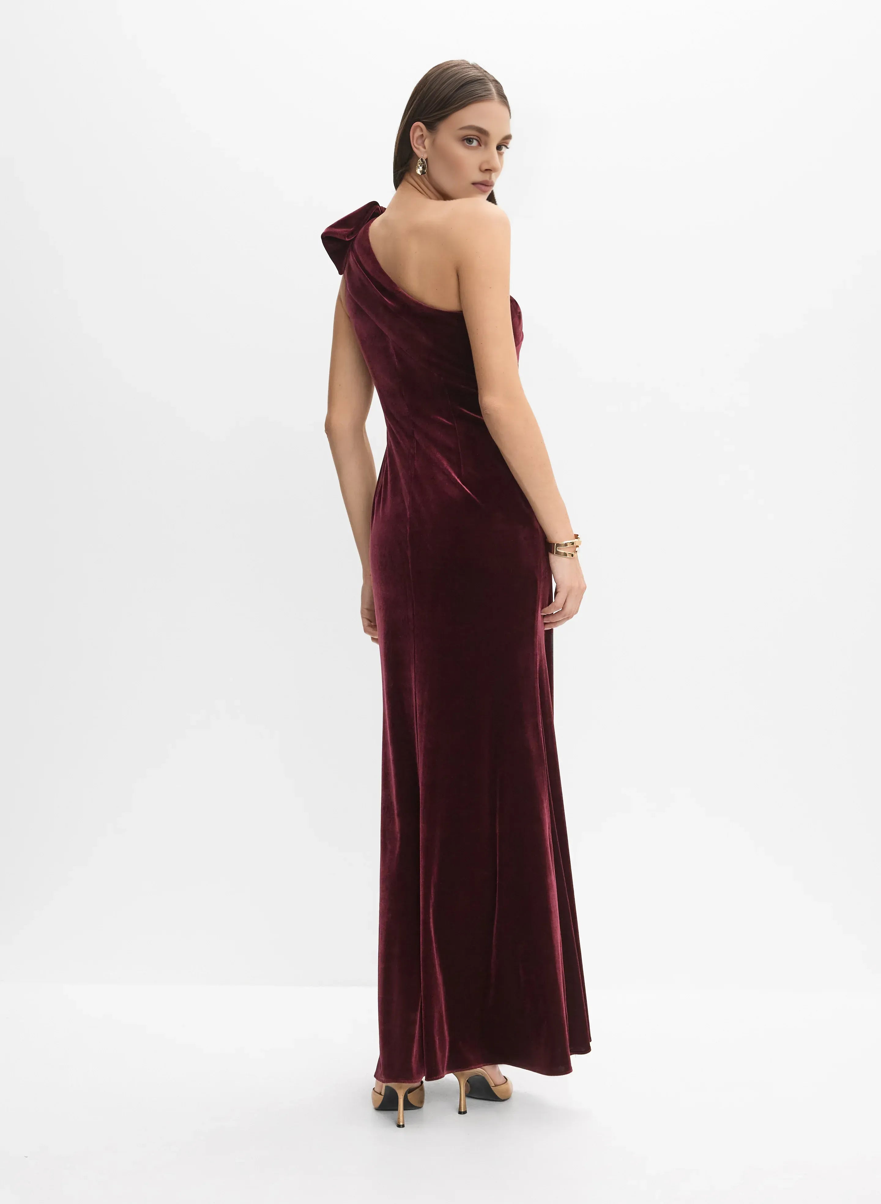 Unique Mermaid One-Shoulder Sleeveless Velvet Floor-Length Prom Dress
